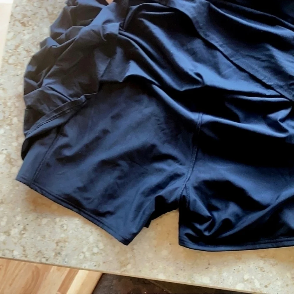 Land’s End Black Swimsuit Dress w/ Shorts Plus Size 24W Adjustable Straps EUC